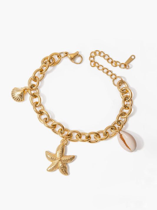 Gold Chain Seashell Charm Bracelet - Amawinc