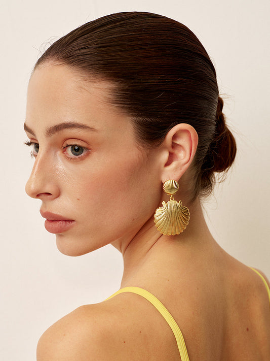 Gold Shell Drop Earrings - Amawinc