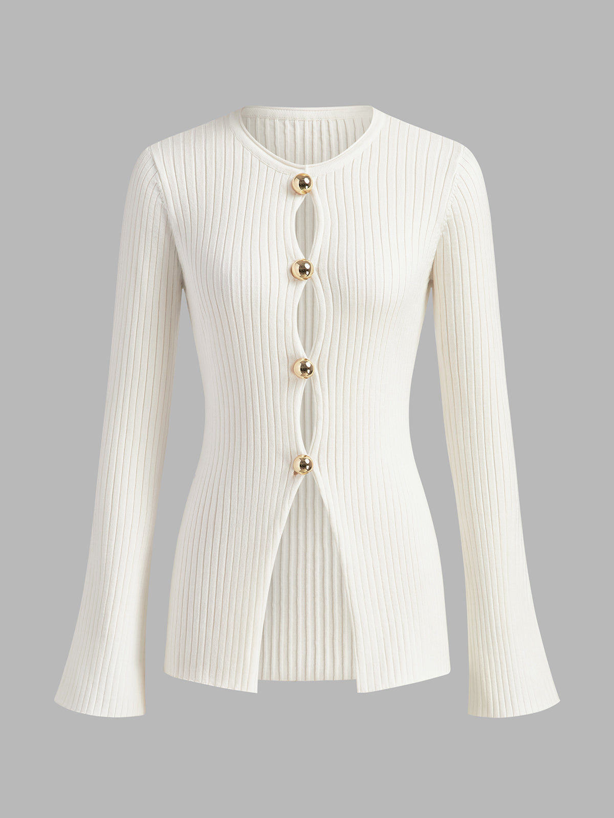 Top En Maille Élégant À Boutons Dorés Et Maille Fendue Coupe Regular Pour Loisirs Décontractés