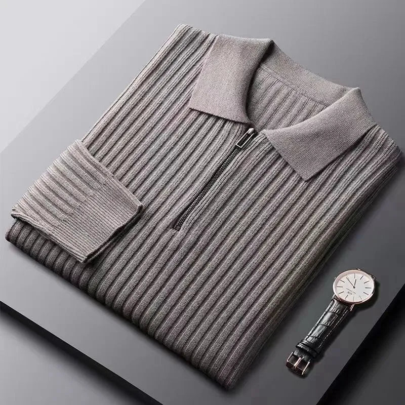 Grant Pull Homme Col Zippé En Maille Côtelée Amawinc Confortable Moderne Pour Allures Décontractées