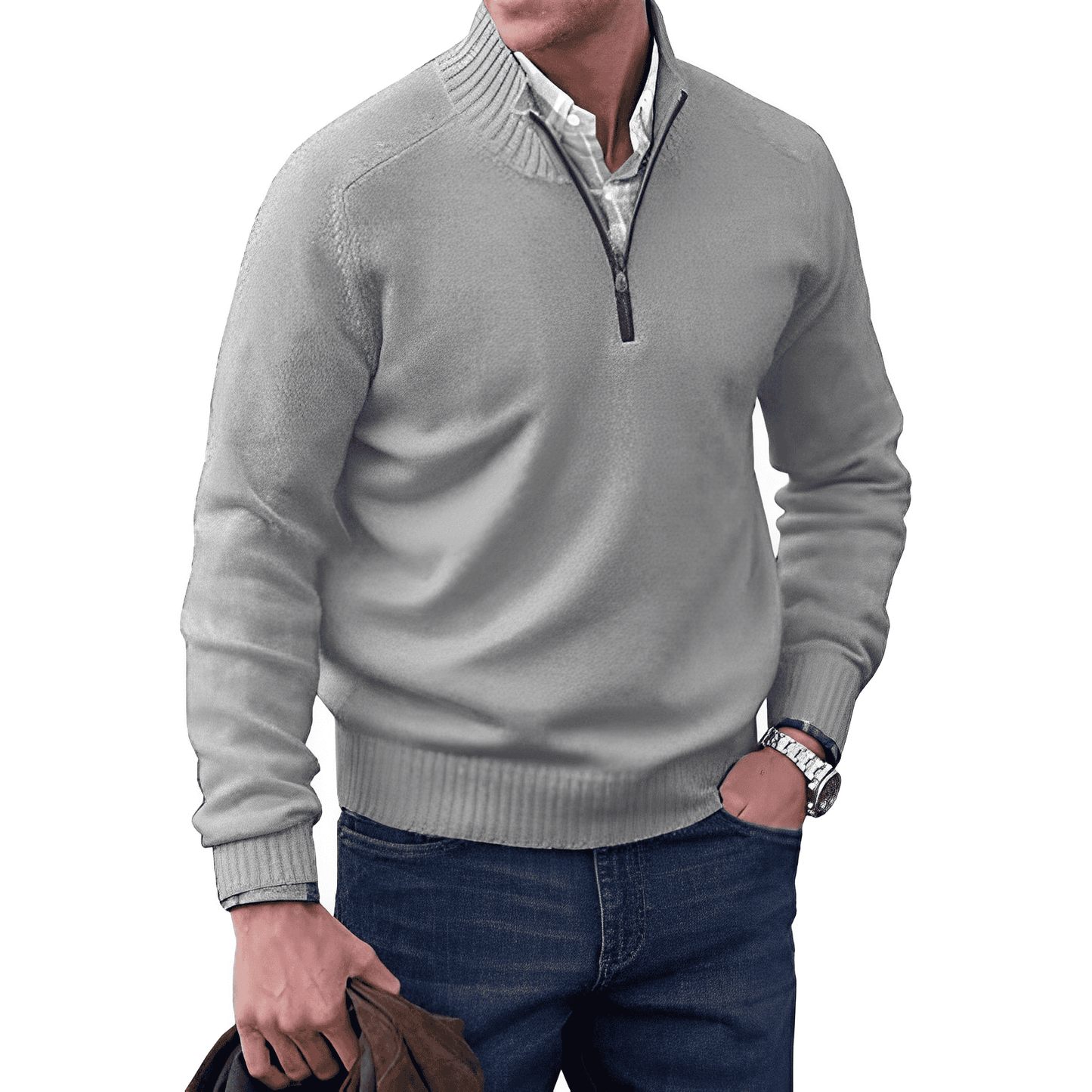 Pull Homme Demi Zip En Maille Evan Pour Superposition Chaude Confort Quotidien Amawinc