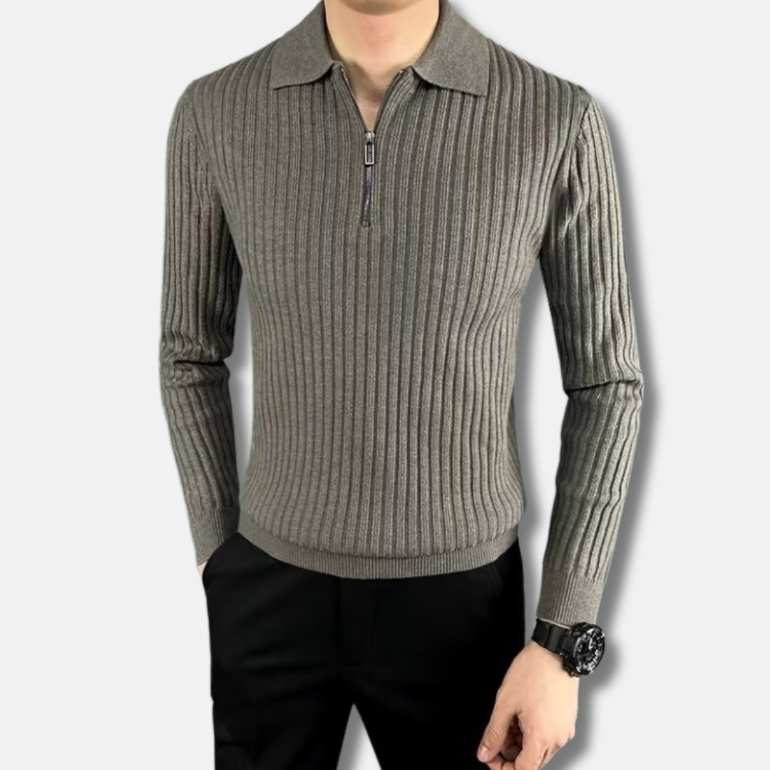Pull Homme En Maille Rasée Col Polo Demi Zip Slim Fit Pour Look Smart Casual Et Décontracté
