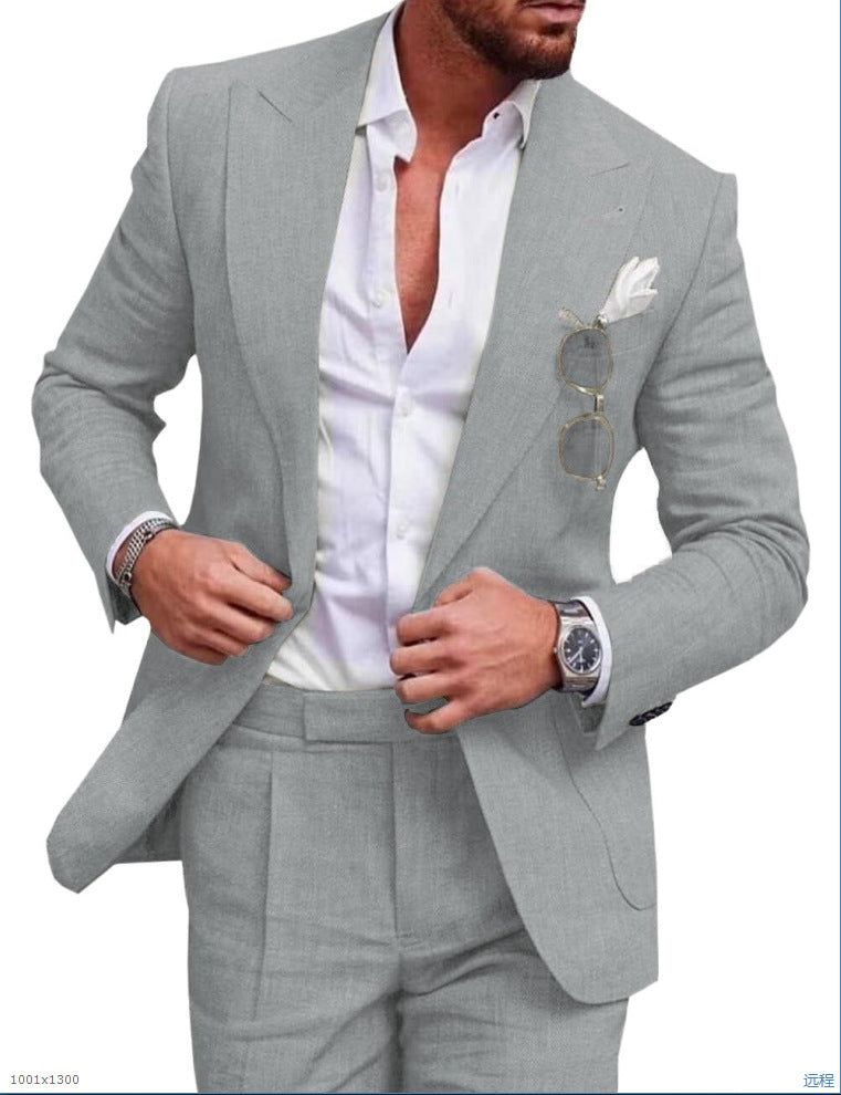 Amawinc Costume Homme Slim Fit Beige Léger Respirant À Simple Boutonnage Flair Nordique Élégant