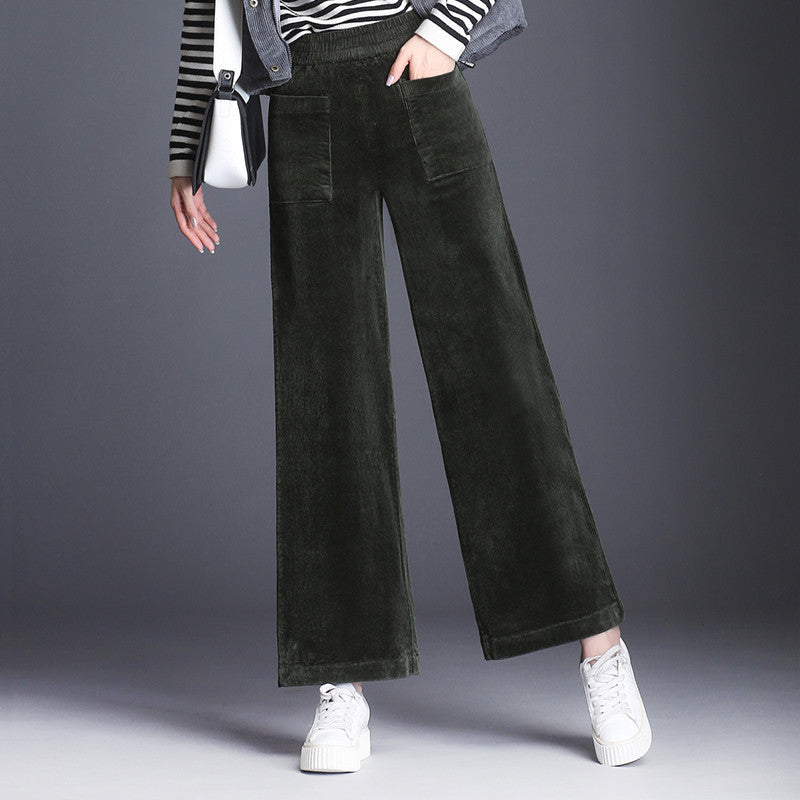 Pantalon Velours Côtelé À Taille Haute Évasé Avec Poches Plaquées Ourlet Rétro Vintage Charlotte