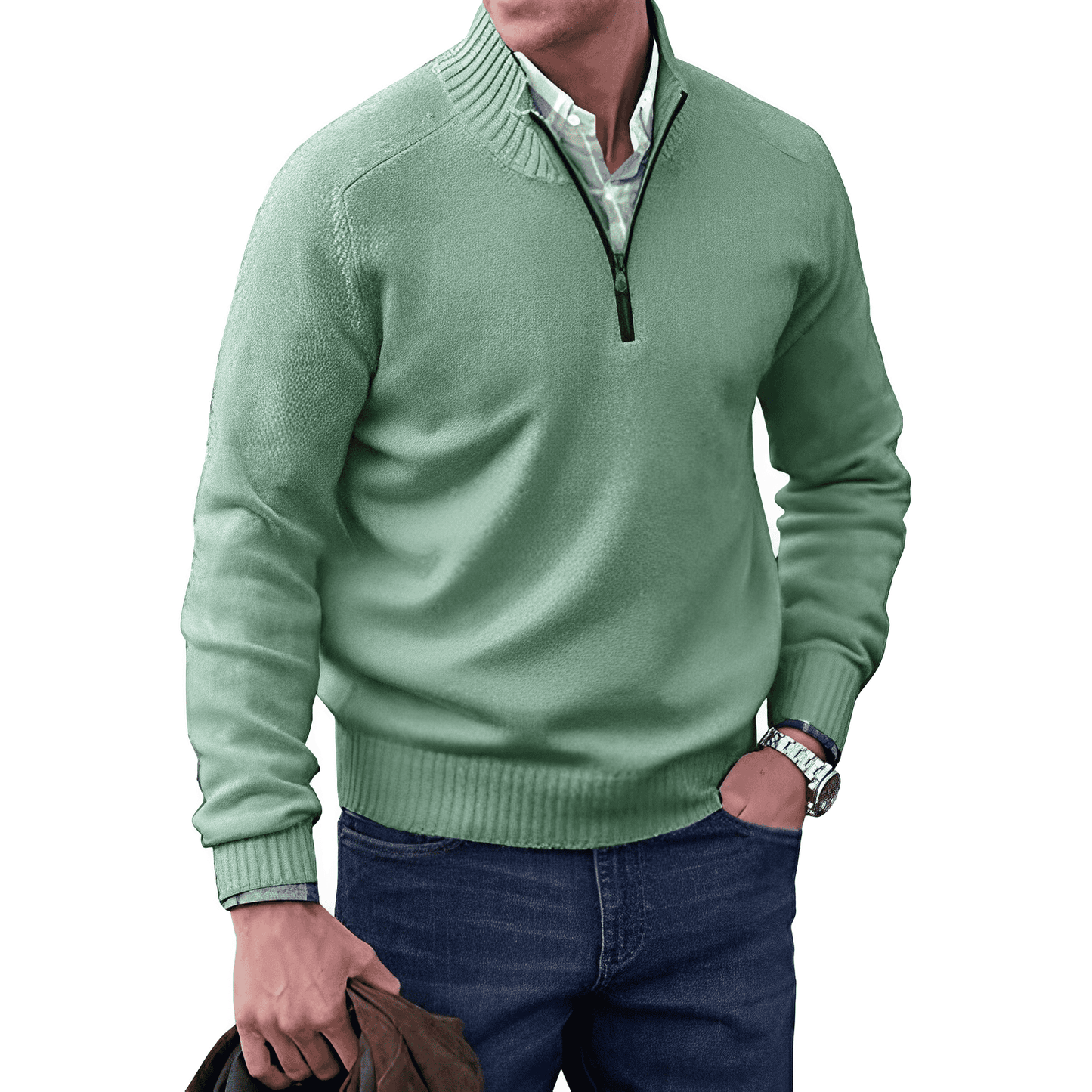 Pull Homme Demi Zip En Maille Evan Pour Superposition Chaude Confort Quotidien Amawinc