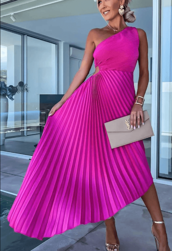 Sarah Robe Maxi Plissée À Une Épaule Pour Femme Événement Gala Élégante Idéale Gala Soirée Romantique