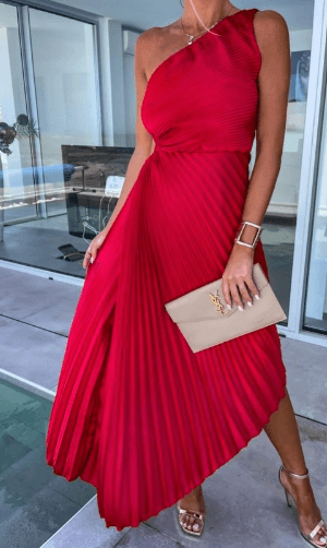 Sarah Robe Maxi Plissée À Une Épaule Pour Femme Événement Gala Élégante Idéale Gala Soirée Romantique