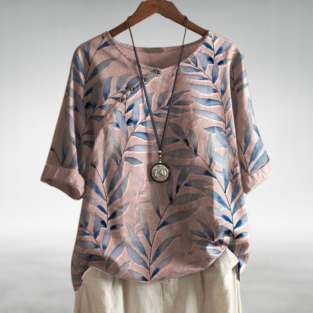 Charlotte Blouse Décontractée À Motif Feuilles Avec Boutons Pour Femme Style Frais Et Confort Quotidien