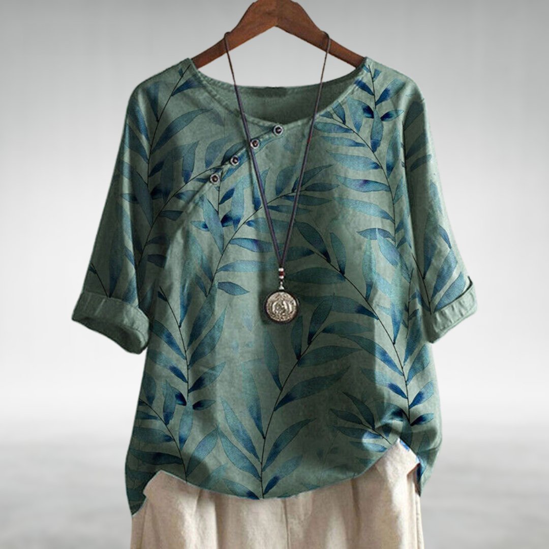 Charlotte Blouse Décontractée À Motif Feuilles Avec Boutons Pour Femme Style Frais Et Confort Quotidien