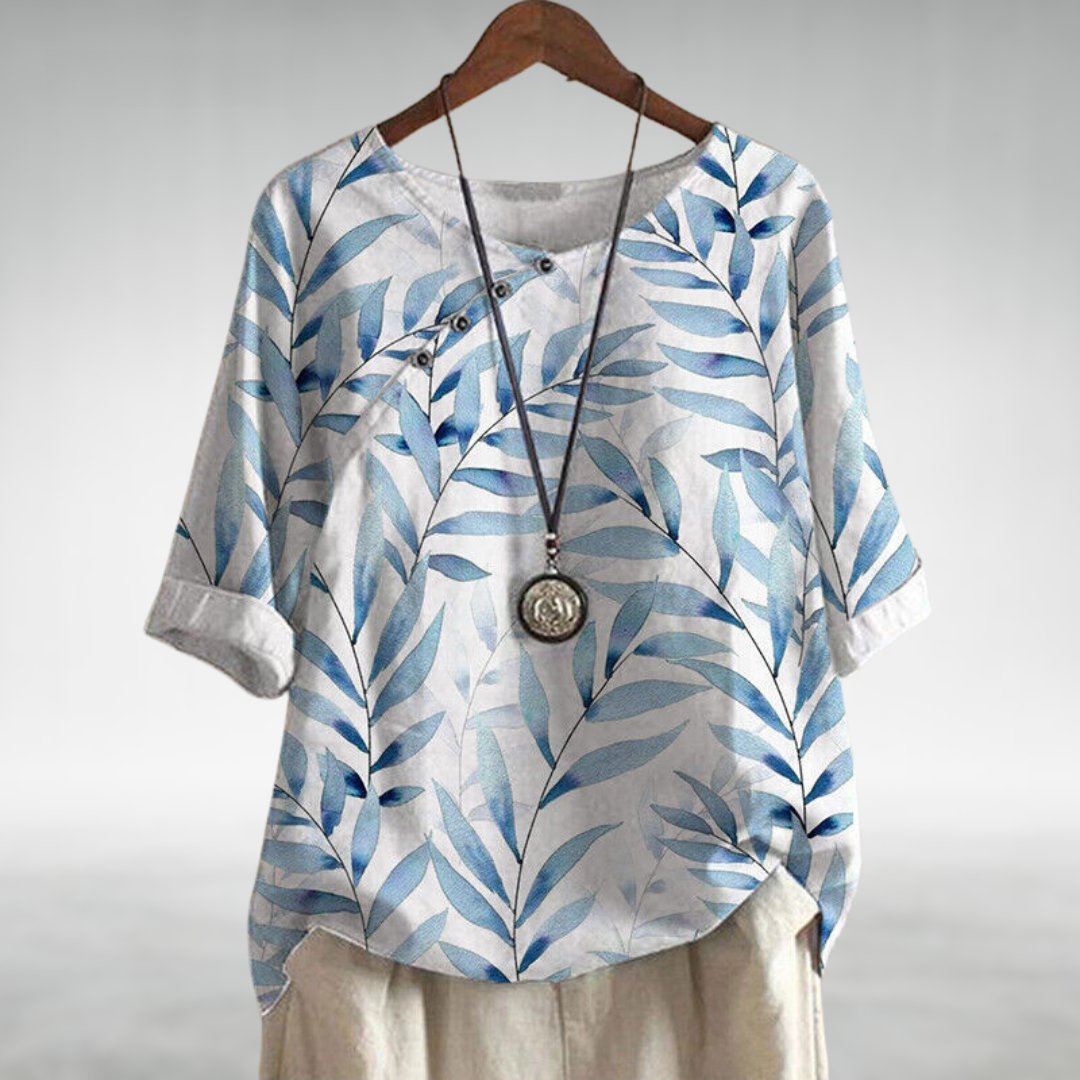 Charlotte Blouse Décontractée À Motif Feuilles Avec Boutons Pour Femme Style Frais Et Confort Quotidien