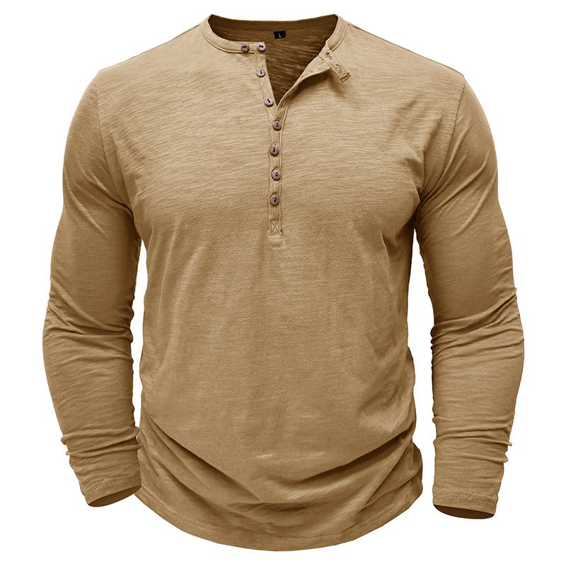 Chemise Henley Homme À Manches Longues Gris Foncé Avec Boutonnage En Bois Décontractée Pour Le Quotidien