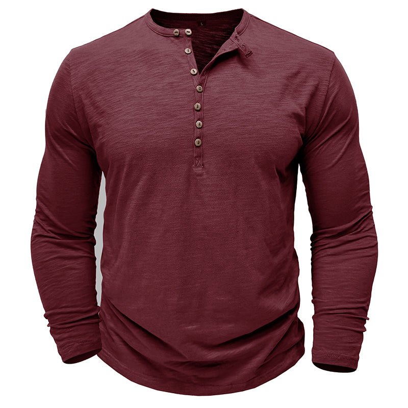 Chemise Henley Homme À Manches Longues Gris Foncé Avec Boutonnage En Bois Décontractée Pour Le Quotidien