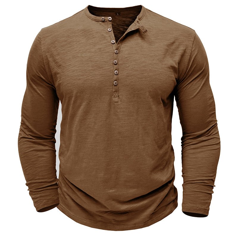 Chemise Henley Homme À Manches Longues Gris Foncé Avec Boutonnage En Bois Décontractée Pour Le Quotidien