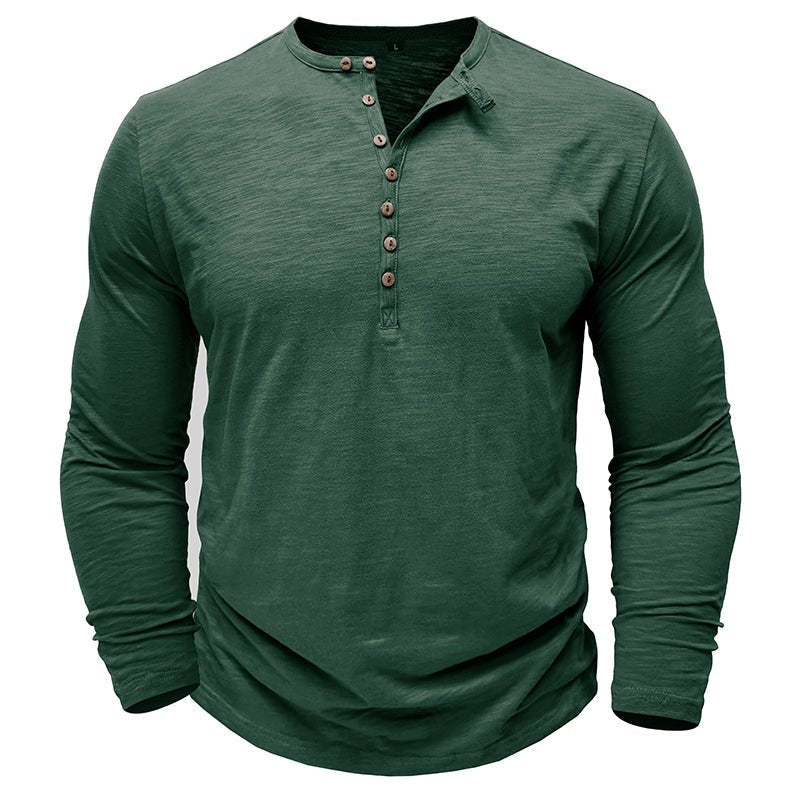 Chemise Henley Homme À Manches Longues Gris Foncé Avec Boutonnage En Bois Décontractée Pour Le Quotidien