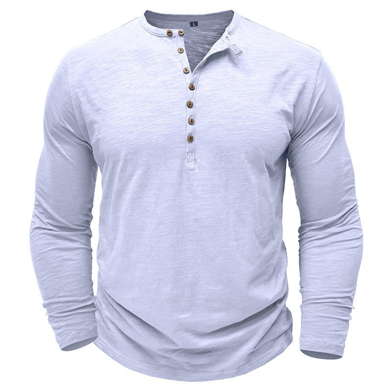 Chemise Henley Homme À Manches Longues Gris Foncé Avec Boutonnage En Bois Décontractée Pour Le Quotidien