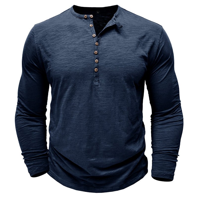 Chemise Henley Homme À Manches Longues Gris Foncé Avec Boutonnage En Bois Décontractée Pour Le Quotidien