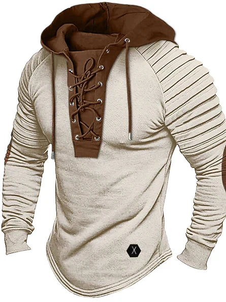 Amawinc Asher Pull Capuche Tricoté Mélange Laine Cachemire Avec Lacets A L Avant Manches Côtelées Confortable