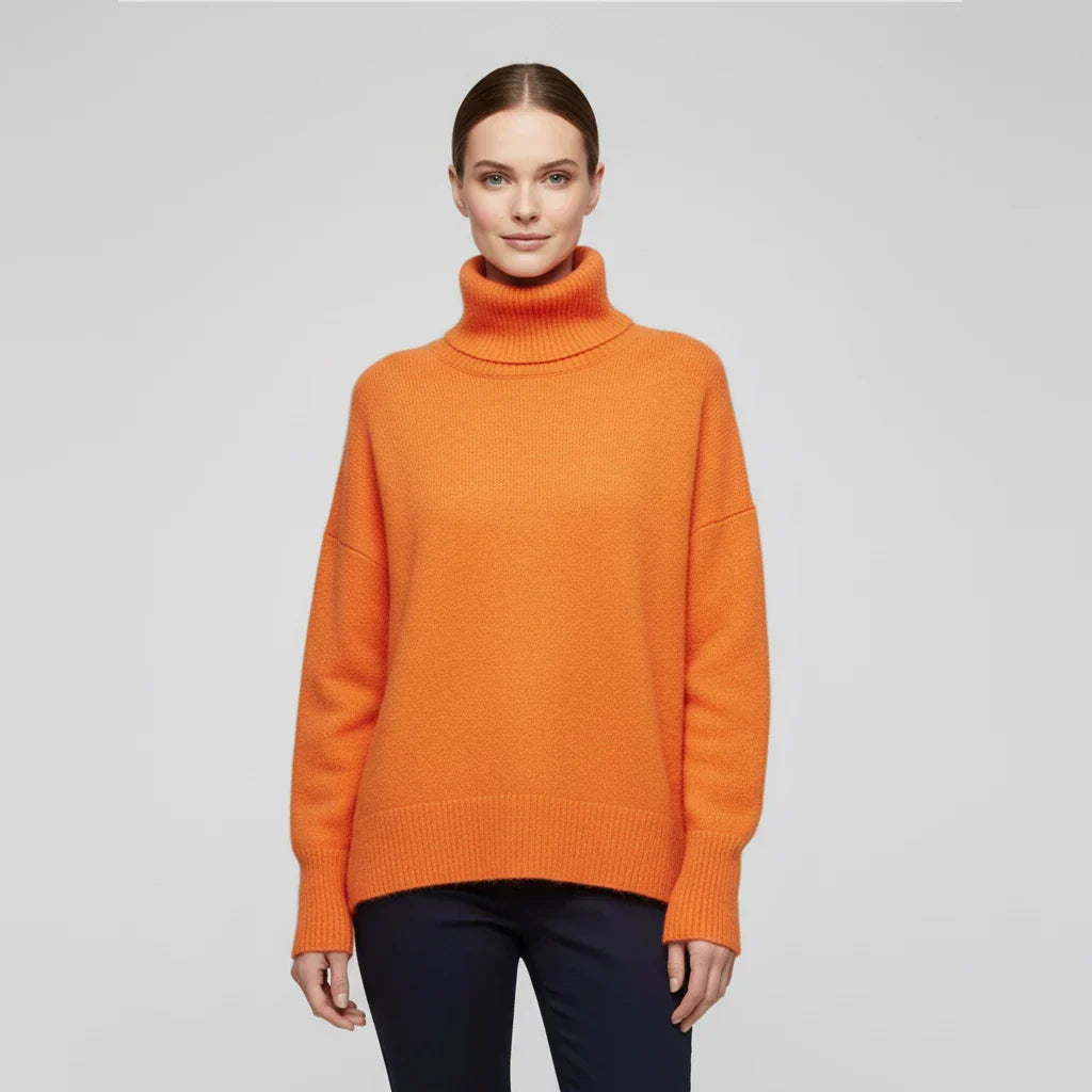 Pull Oversized Pour Femme Col Roulé Tricot Côtelé Épaules Décontractées Pour Couches Confortables