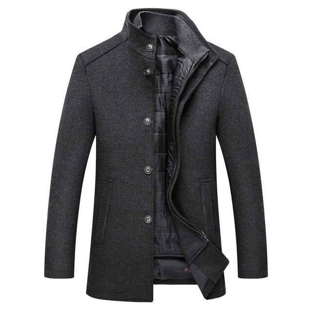 Amawinc Manteau Homme En Laine Col Montant Boutons Devant Vêtement Hivernal Chaud Style Décontracté
