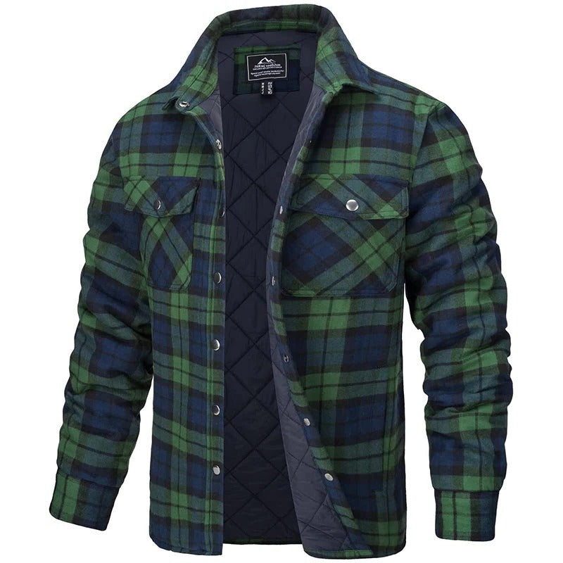 Veste Flanelle À Carreaux Bleus Pour Homme Boutonnée À Manches Longues Avec Deux Poches Poitrine Pour Temps Froid