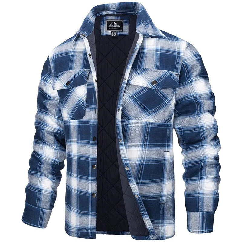 Veste Flanelle À Carreaux Bleus Pour Homme Boutonnée À Manches Longues Avec Deux Poches Poitrine Pour Temps Froid