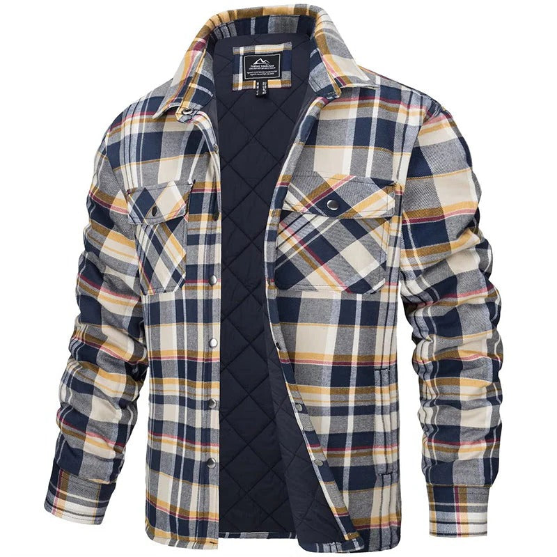 Veste Flanelle À Carreaux Bleus Pour Homme Boutonnée À Manches Longues Avec Deux Poches Poitrine Pour Temps Froid
