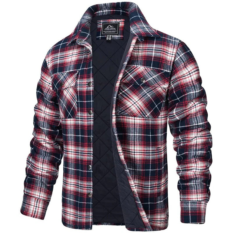 Veste Flanelle À Carreaux Bleus Pour Homme Boutonnée À Manches Longues Avec Deux Poches Poitrine Pour Temps Froid