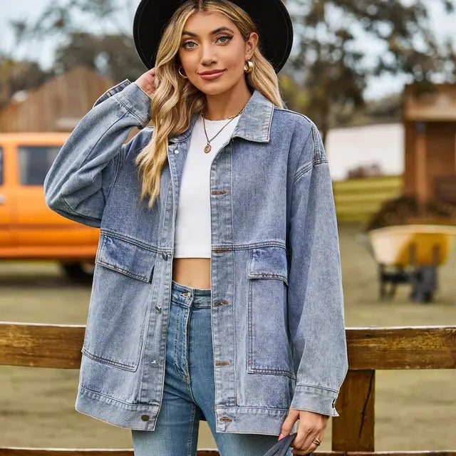 Veste En Jean Décontractée Ample Pour Le Quotidien Et La Superposition En Saisons De Transition