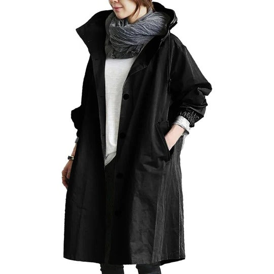Imperméable Longue Pour Femme Résistant À L Eau Avec Silhouette Droite Et Cordon Ajustable Pour Tous Les Temps Pluvieux