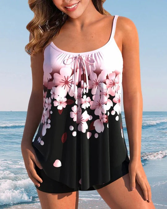 Tankini Femme Été Chic Deux Pièces Avec Haut Sans Manches Et Short De Bain Ajusté Pour Piscine Et Plage