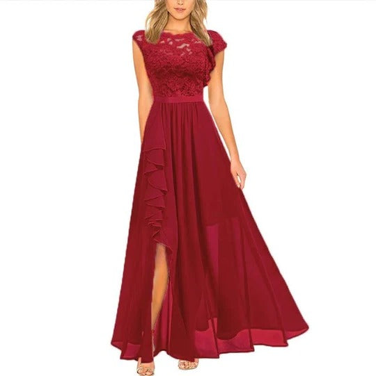 Robe Maxi Élégante Pour Femmes Amawinc Corsage Dentelle Et Jupe À Couches Fluide Pour Cérémonies Et Soirées