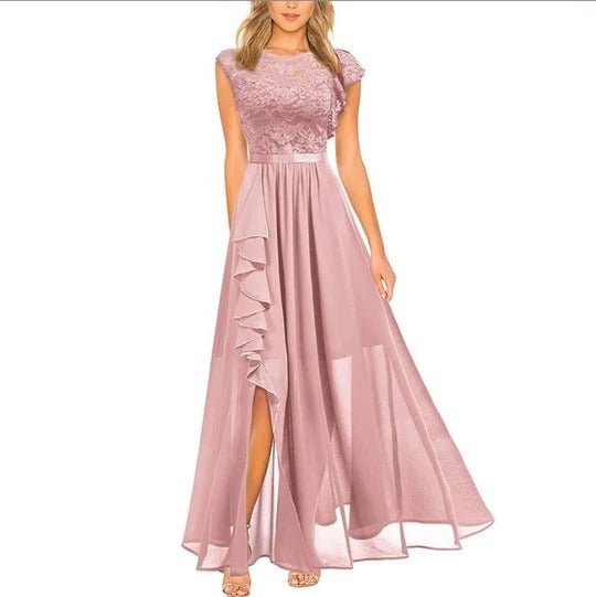 Robe Maxi Élégante Pour Femmes Amawinc Corsage Dentelle Et Jupe À Couches Fluide Pour Cérémonies Et Soirées