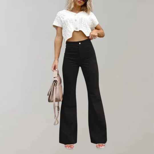 Pantalon Évasé Femme Texturé Avec Taille Droite Et Finition Structurée Pour Style Décontracté Toute Année