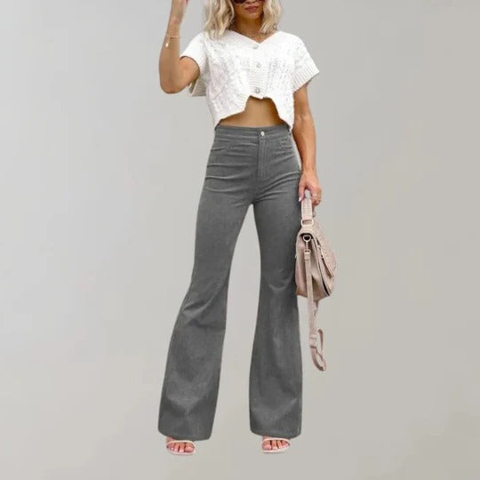 Pantalon Évasé Femme Texturé Avec Taille Droite Et Finition Structurée Pour Style Décontracté Toute Année
