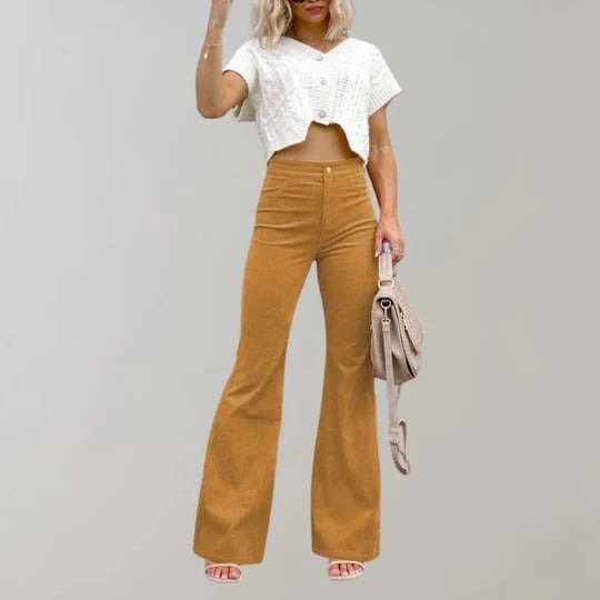 Pantalon Évasé Femme Texturé Avec Taille Droite Et Finition Structurée Pour Style Décontracté Toute Année
