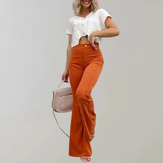 Pantalon Évasé Femme Texturé Avec Taille Droite Et Finition Structurée Pour Style Décontracté Toute Année