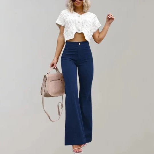 Pantalon Évasé Femme Texturé Avec Taille Droite Et Finition Structurée Pour Style Décontracté Toute Année