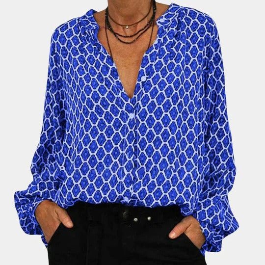 Blouse Géométrique Pour Femme Avec Col V Et Manches Longues Motifs Géométriques Pour Toutes Saisons
