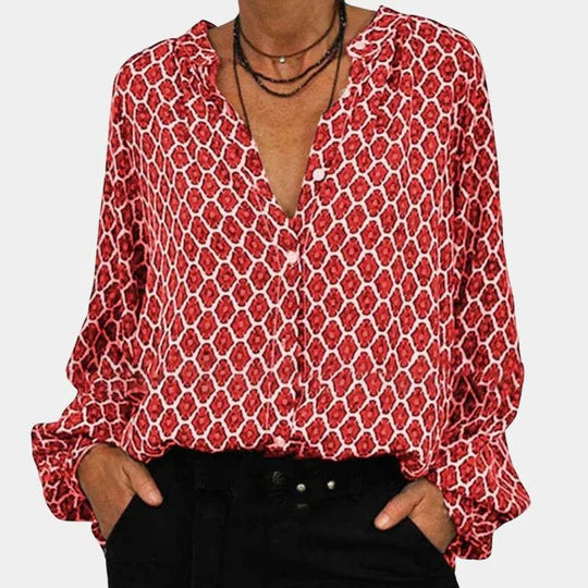 Blouse Géométrique Pour Femme Avec Col V Et Manches Longues Motifs Géométriques Pour Toutes Saisons