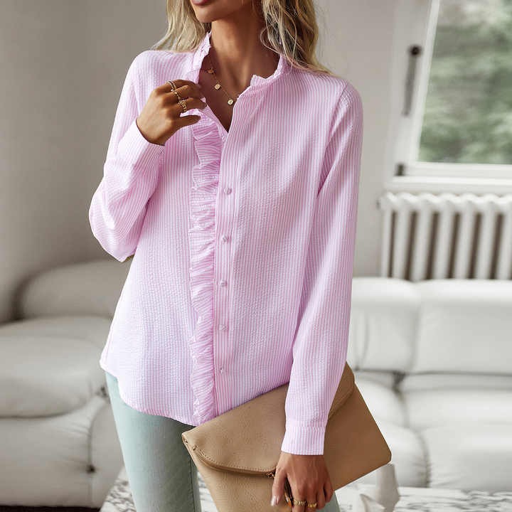 Blouse À Manches Longues Rayée Mi-Longue Coupe Normale Pour Printemps Été Décontractée En Plein Air