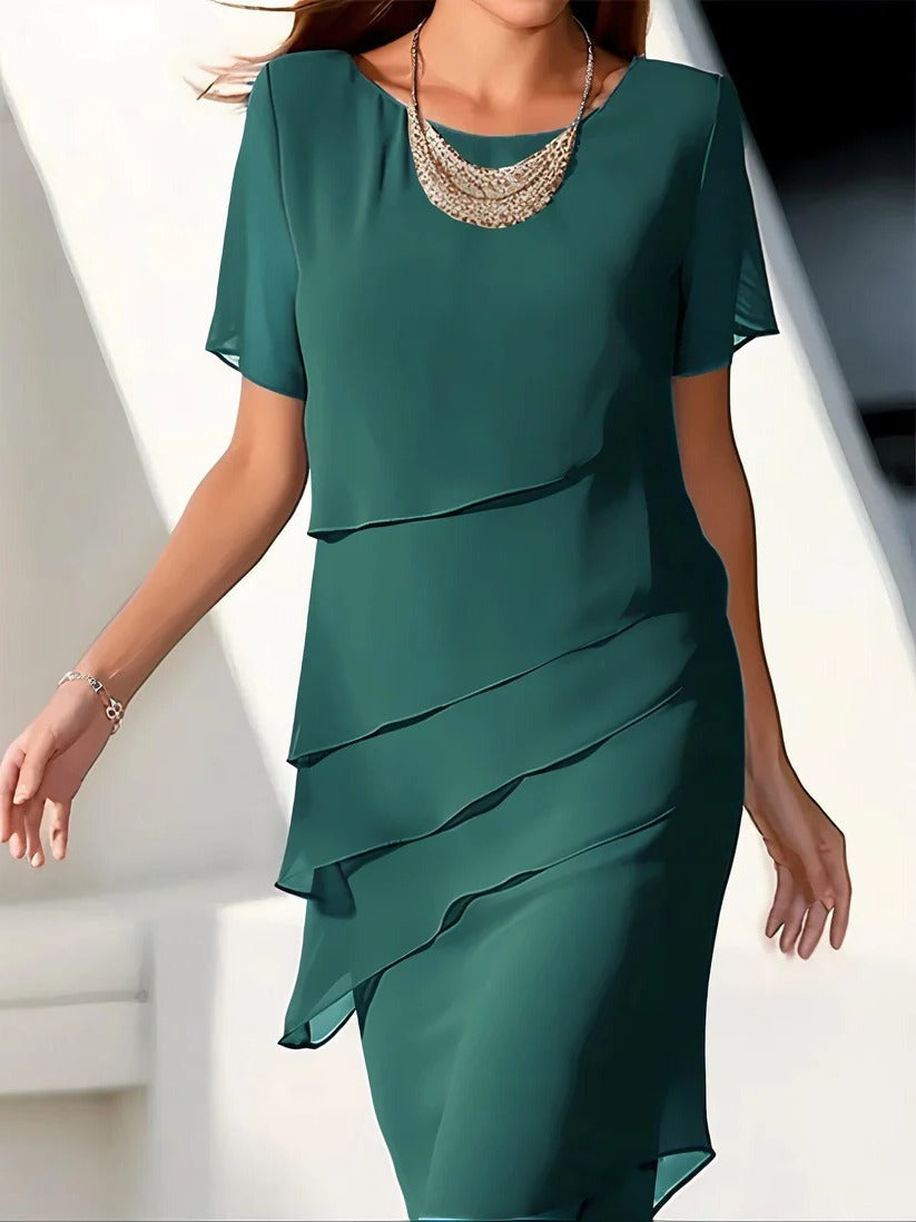 Robe Midi En Chiffon Plissée Amawinc Silhouette Élégante Avec Taille Marquée Mouvement Fluide