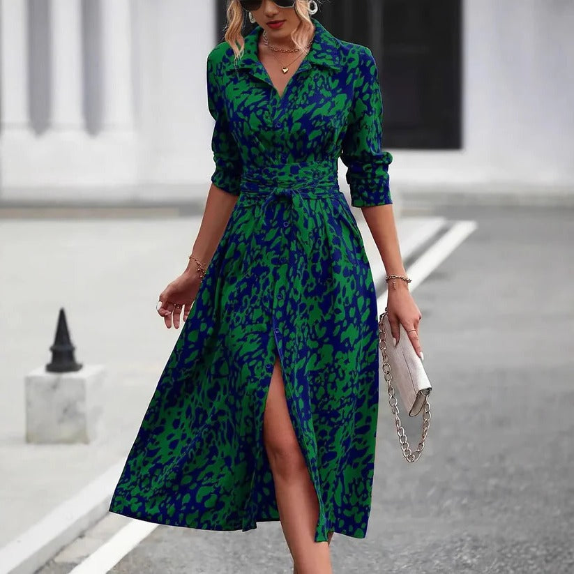 Robe Midi A-Line Boutonnée Avec Ceinture Ajustable Pour Une Élégance Quotidienne