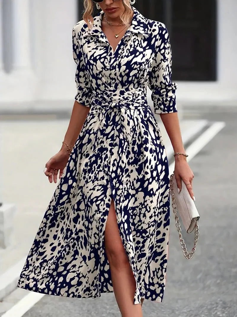 Robe Midi A-Line Boutonnée Avec Ceinture Ajustable Pour Une Élégance Quotidienne