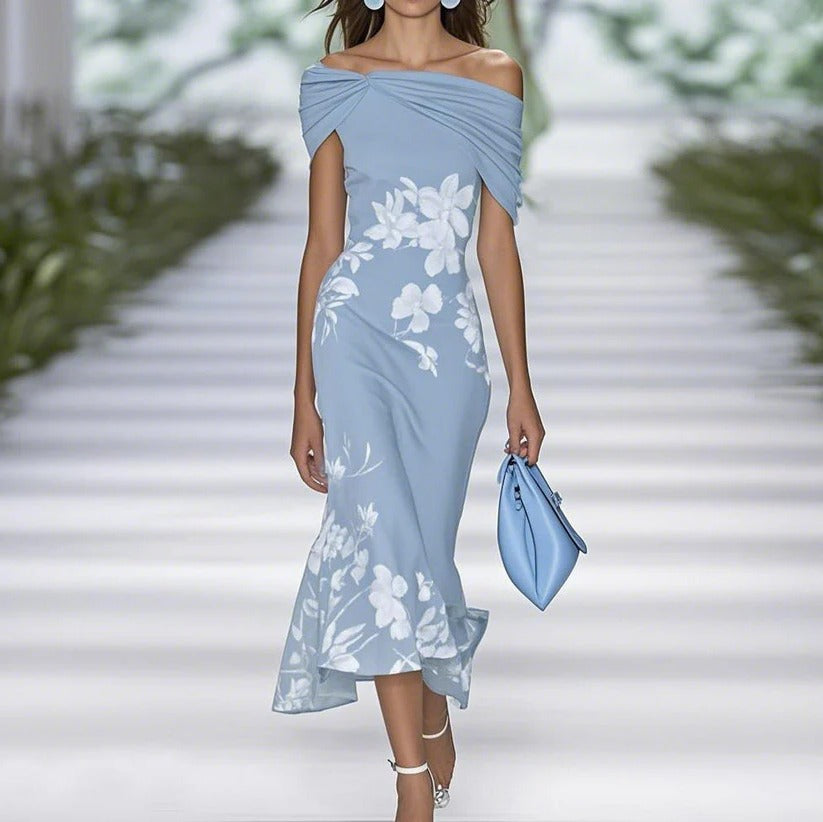Robe Midi Floral Élégante Pour Événements Printemps Été Avec Épaules Décolletées Amawinc