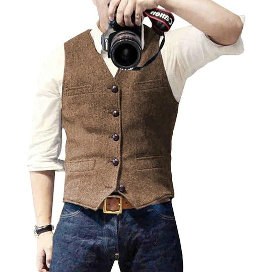 Gilet En Denim Pour Homme Avec Fermeture Par Boutons Et Poches Pratiques Pour Une Superposition Décontractée Polyvalente