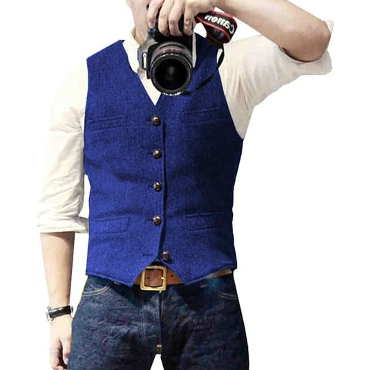 Gilet En Denim Pour Homme Avec Fermeture Par Boutons Et Poches Pratiques Pour Une Superposition Décontractée Polyvalente