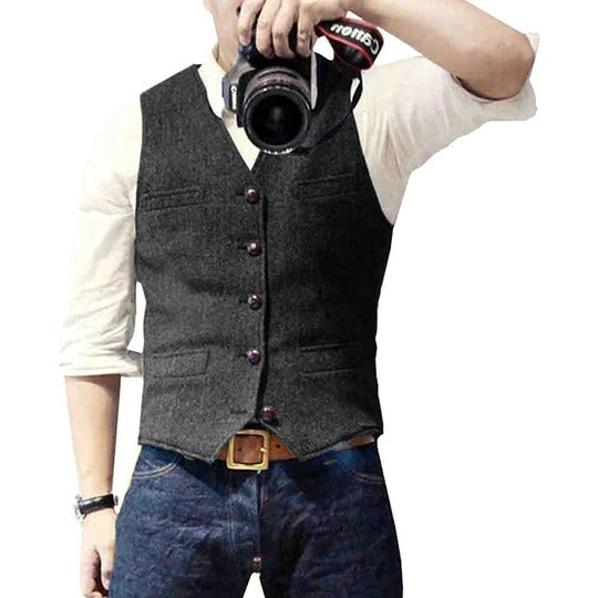 Gilet En Denim Pour Homme Avec Fermeture Par Boutons Et Poches Pratiques Pour Une Superposition Décontractée Polyvalente