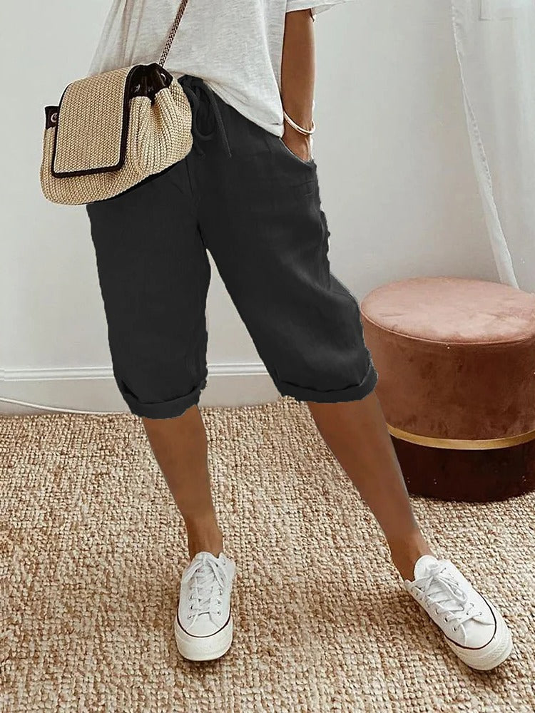 Shorts Femme À Cordon De Serrage Décontractés Avec Poches Et Ceinture Ajustable Pour L'Été