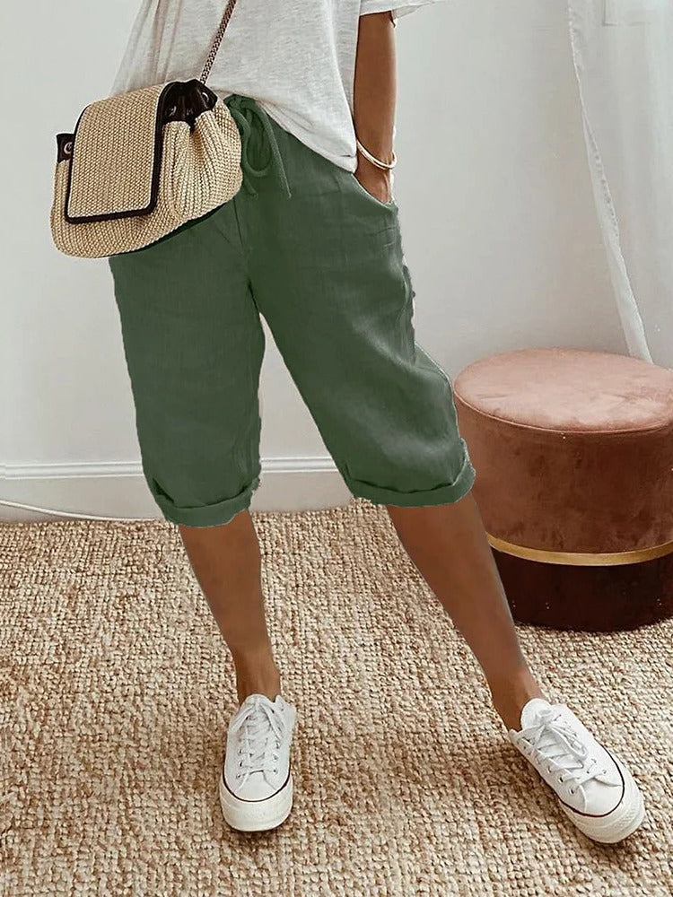 Shorts Femme À Cordon De Serrage Décontractés Avec Poches Et Ceinture Ajustable Pour L'Été