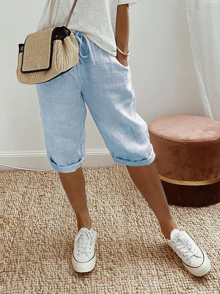 Shorts Femme À Cordon De Serrage Décontractés Avec Poches Et Ceinture Ajustable Pour L'Été